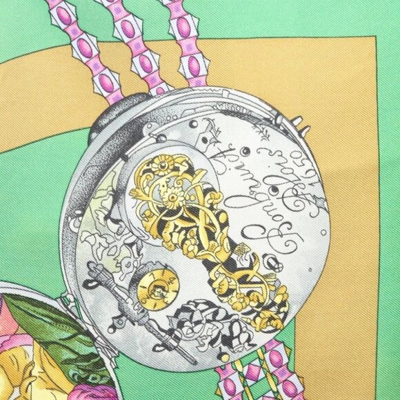 HERMES Carre 90 Scarf ""Parmi les fleurs je compte les heures"" Silk Auth - Picture 12 of 14